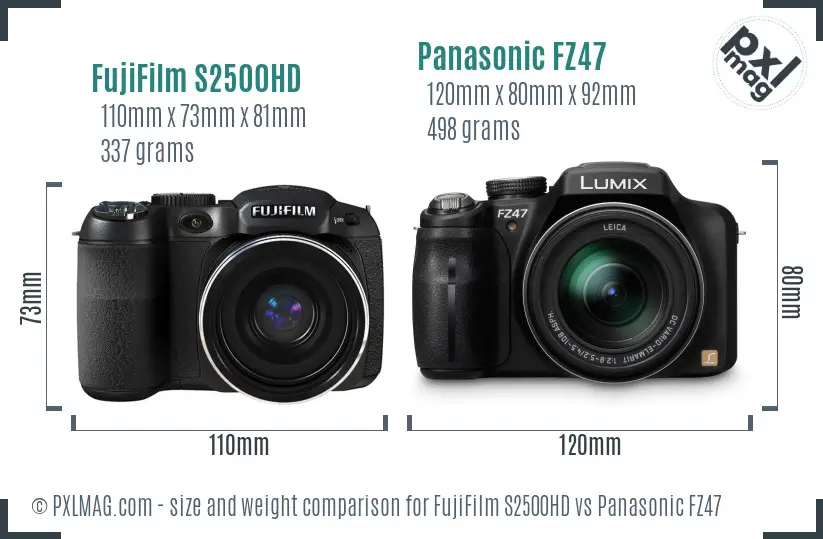 FujiFilm S2500HD vs Panasonic FZ47 size comparison FujiFilm S2500HD vs Panasonic FZ47 size comparison