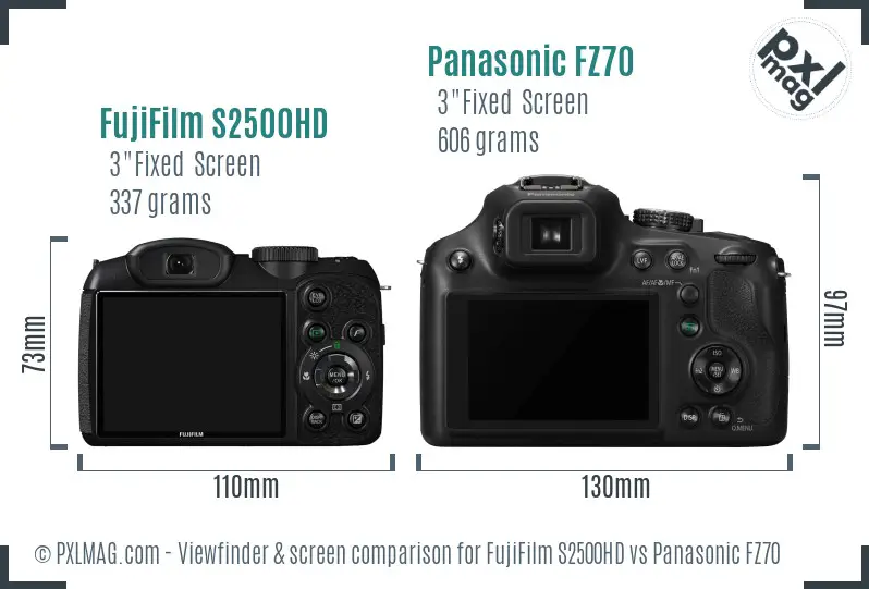 FujiFilm S2500HD vs Panasonic FZ70 Screen and Viewfinder comparison