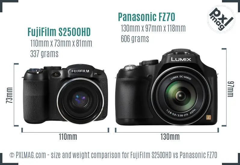 FujiFilm S2500HD vs Panasonic FZ70 size comparison
