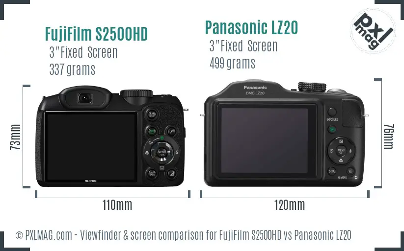FujiFilm S2500HD vs Panasonic LZ20 Screen and Viewfinder comparison