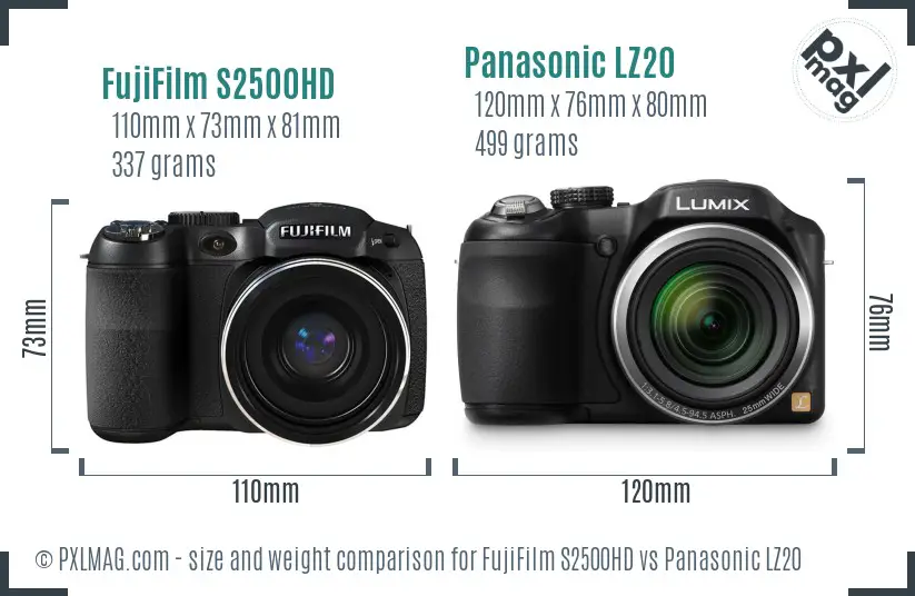 FujiFilm S2500HD vs Panasonic LZ20 size comparison