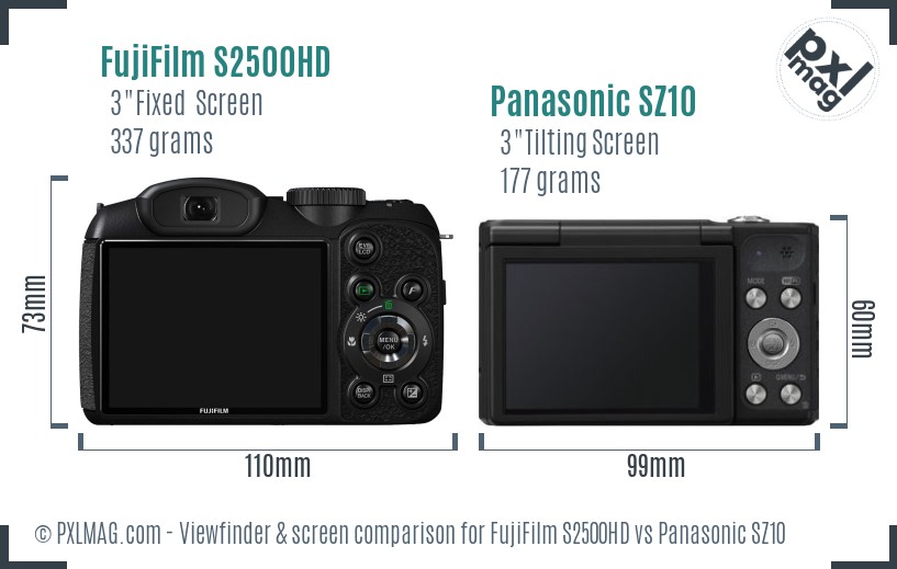 FujiFilm S2500HD vs Panasonic SZ10 Screen and Viewfinder comparison