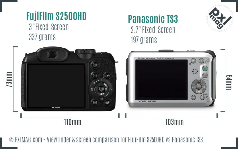 FujiFilm S2500HD vs Panasonic TS3 Screen and Viewfinder comparison