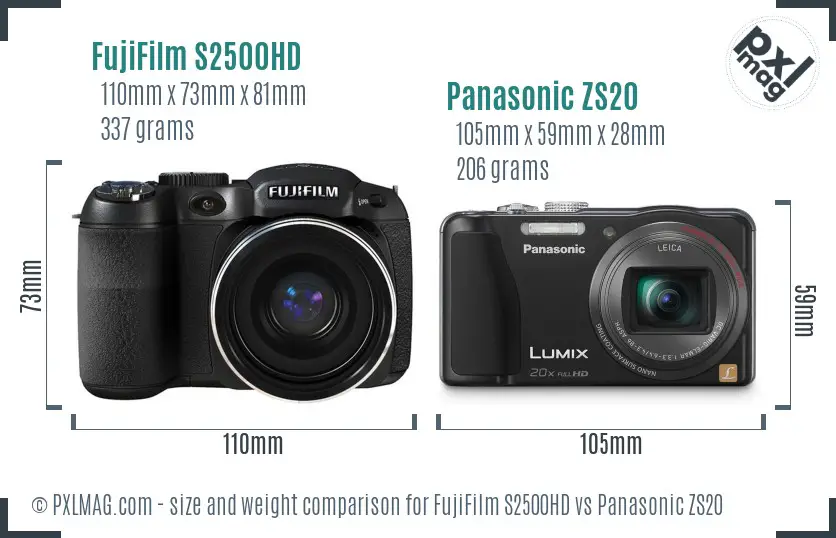 FujiFilm S2500HD vs Panasonic ZS20 size comparison FujiFilm S2500HD vs Panasonic ZS20 size comparison