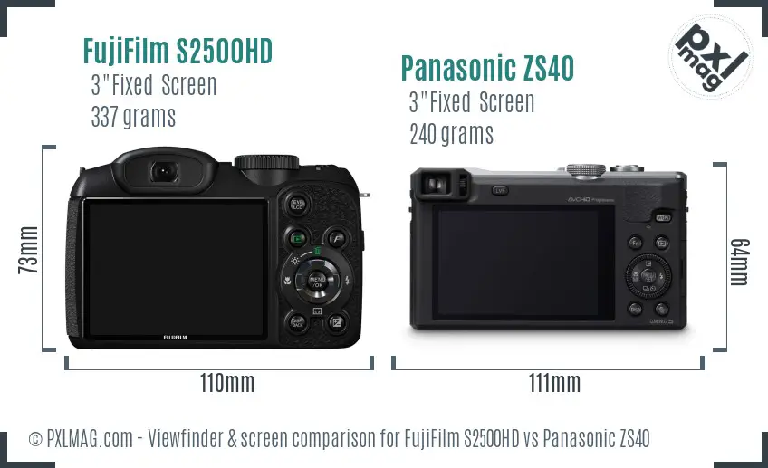 FujiFilm S2500HD vs Panasonic ZS40 Screen and Viewfinder comparison