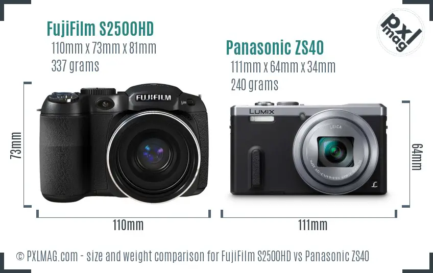 FujiFilm S2500HD vs Panasonic ZS40 size comparison