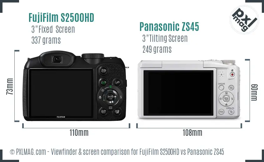 FujiFilm S2500HD vs Panasonic ZS45 Screen and Viewfinder comparison FujiFilm S2500HD vs Panasonic ZS45 Screen and Viewfinder comparison