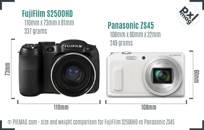 FujiFilm S2500HD vs Panasonic ZS45 size comparison FujiFilm S2500HD vs Panasonic ZS45 size comparison