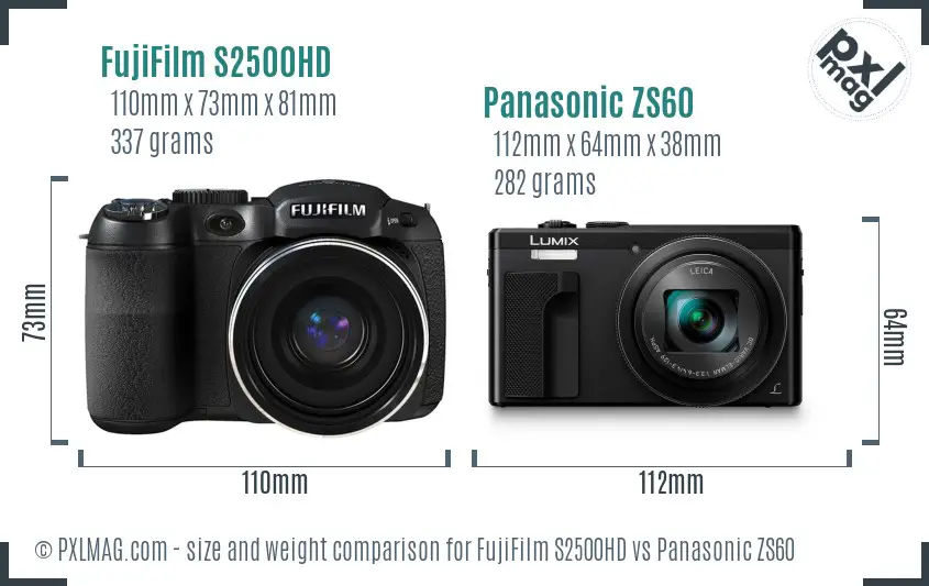 FujiFilm S2500HD vs Panasonic ZS60 size comparison
