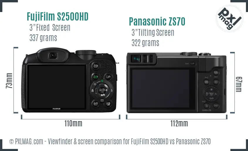 FujiFilm S2500HD vs Panasonic ZS70 Screen and Viewfinder comparison