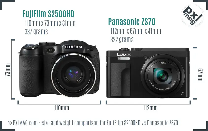 FujiFilm S2500HD vs Panasonic ZS70 size comparison