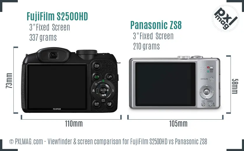 FujiFilm S2500HD vs Panasonic ZS8 Screen and Viewfinder comparison FujiFilm S2500HD vs Panasonic ZS8 Screen and Viewfinder comparison