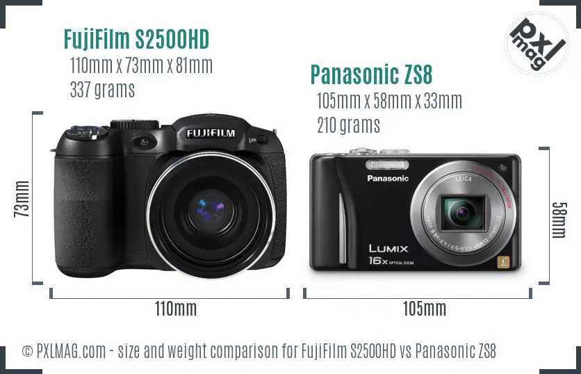 FujiFilm S2500HD vs Panasonic ZS8 size comparison FujiFilm S2500HD vs Panasonic ZS8 size comparison