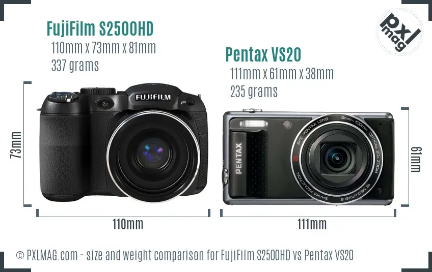 FujiFilm S2500HD vs Pentax VS20 size comparison