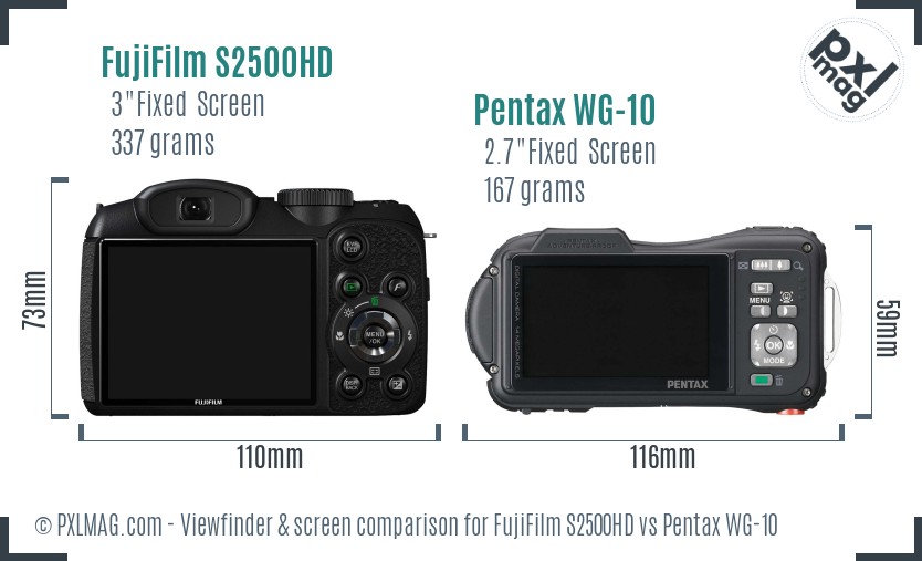 FujiFilm S2500HD vs Pentax WG-10 Screen and Viewfinder comparison