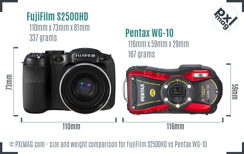 FujiFilm S2500HD vs Pentax WG-10 size comparison FujiFilm S2500HD vs Pentax WG-10 size comparison