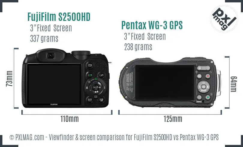 FujiFilm S2500HD vs Pentax WG-3 GPS Screen and Viewfinder comparison