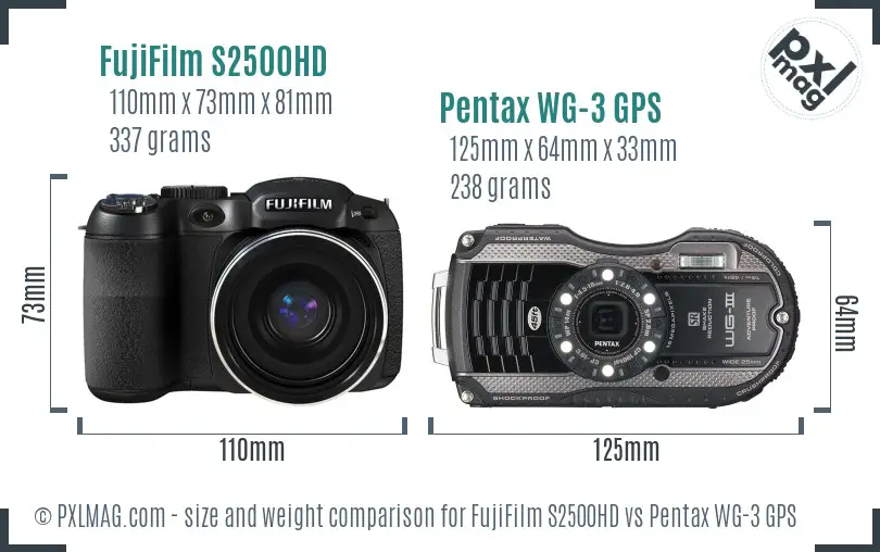 FujiFilm S2500HD vs Pentax WG-3 GPS size comparison
