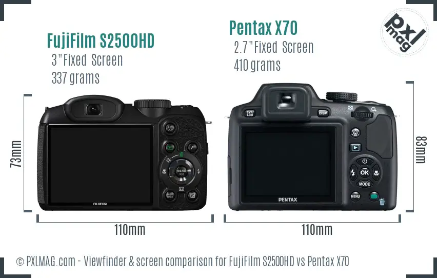 FujiFilm S2500HD vs Pentax X70 Screen and Viewfinder comparison