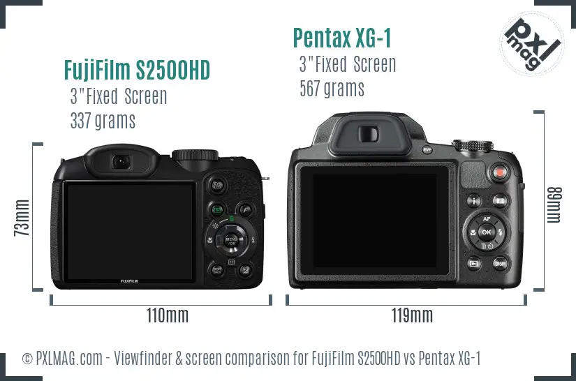 FujiFilm S2500HD vs Pentax XG-1 Screen and Viewfinder comparison