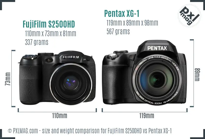 FujiFilm S2500HD vs Pentax XG-1 size comparison