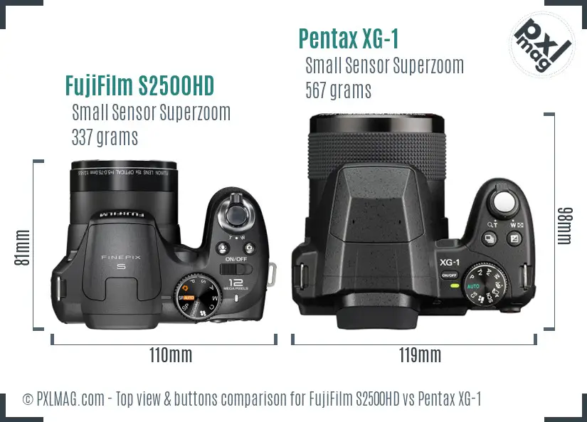 FujiFilm S2500HD vs Pentax XG-1 top view buttons comparison