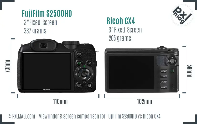 FujiFilm S2500HD vs Ricoh CX4 Screen and Viewfinder comparison