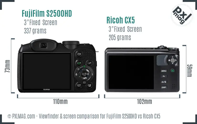 FujiFilm S2500HD vs Ricoh CX5 Screen and Viewfinder comparison FujiFilm S2500HD vs Ricoh CX5 Screen and Viewfinder comparison