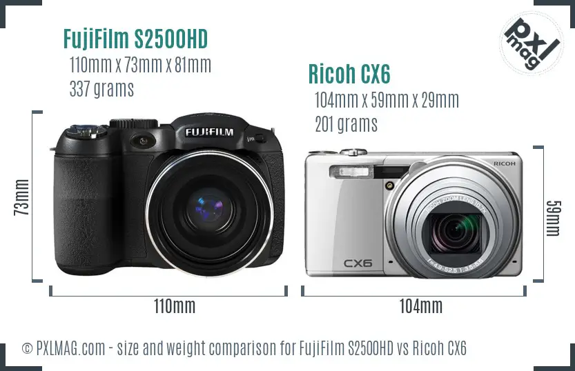 FujiFilm S2500HD vs Ricoh CX6 size comparison FujiFilm S2500HD vs Ricoh CX6 size comparison