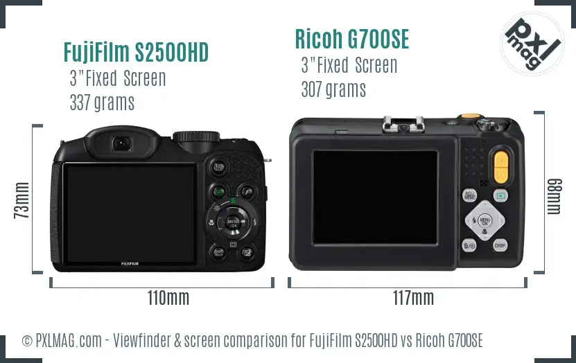 FujiFilm S2500HD vs Ricoh G700SE Screen and Viewfinder comparison