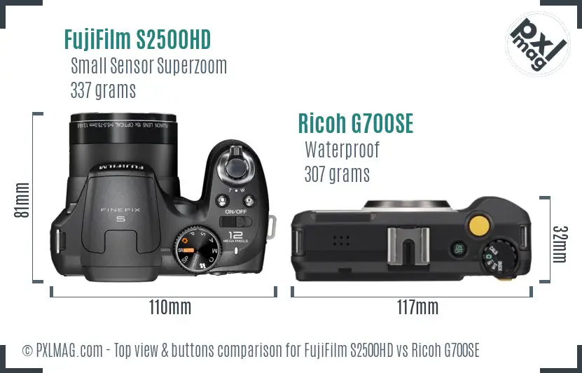 FujiFilm S2500HD vs Ricoh G700SE top view buttons comparison