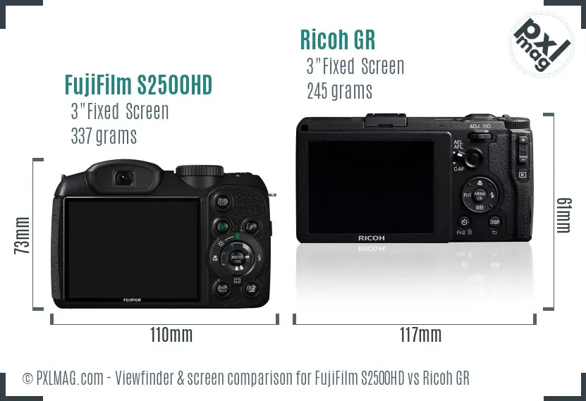 FujiFilm S2500HD vs Ricoh GR Screen and Viewfinder comparison