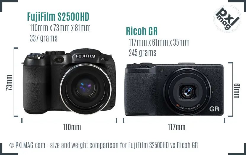 FujiFilm S2500HD vs Ricoh GR size comparison