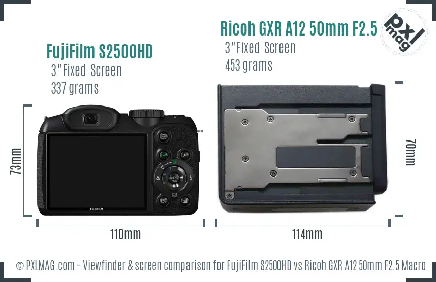 FujiFilm S2500HD vs Ricoh GXR A12 50mm F2.5 Macro Screen and Viewfinder comparison FujiFilm S2500HD vs Ricoh GXR A12 50mm F2.5 Macro Screen and Viewfinder comparison