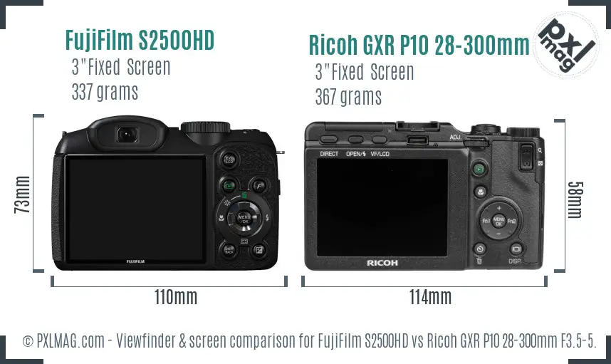 FujiFilm S2500HD vs Ricoh GXR P10 28-300mm F3.5-5.6 VC Screen and Viewfinder comparison FujiFilm S2500HD vs Ricoh GXR P10 28-300mm F3.5-5.6 VC Screen and Viewfinder comparison