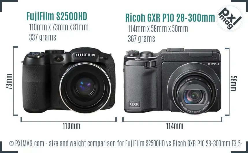 FujiFilm S2500HD vs Ricoh GXR P10 28-300mm F3.5-5.6 VC size comparison FujiFilm S2500HD vs Ricoh GXR P10 28-300mm F3.5-5.6 VC size comparison
