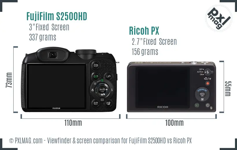 FujiFilm S2500HD vs Ricoh PX Screen and Viewfinder comparison