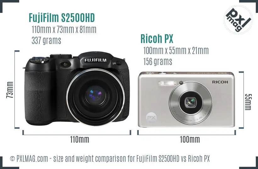 FujiFilm S2500HD vs Ricoh PX size comparison