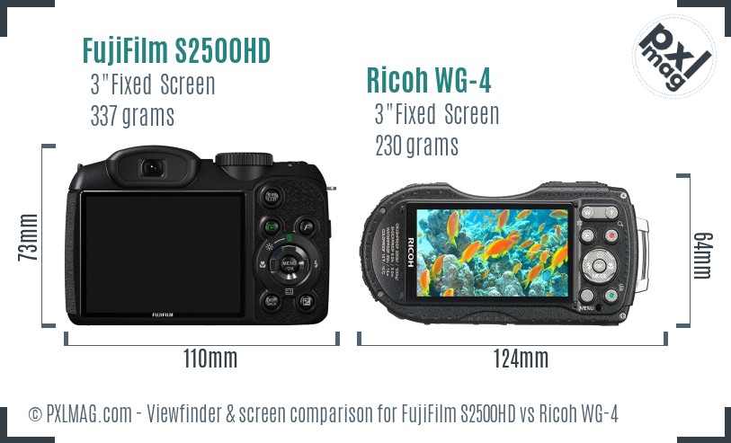 FujiFilm S2500HD vs Ricoh WG-4 Screen and Viewfinder comparison
