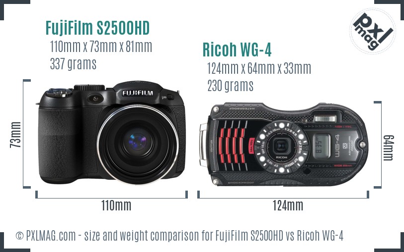 FujiFilm S2500HD vs Ricoh WG-4 size comparison