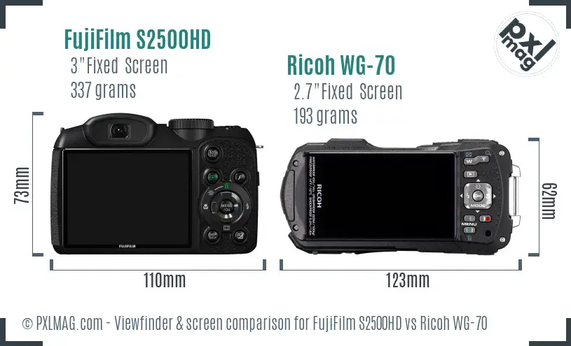 FujiFilm S2500HD vs Ricoh WG-70 Screen and Viewfinder comparison FujiFilm S2500HD vs Ricoh WG-70 Screen and Viewfinder comparison