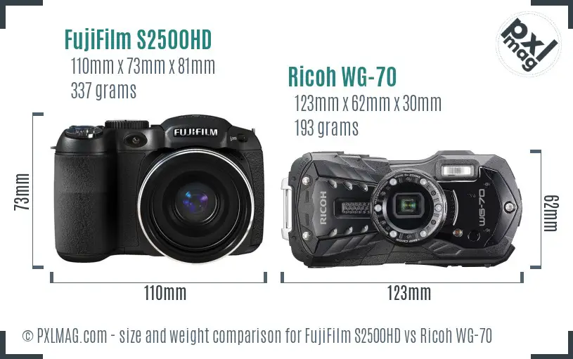 FujiFilm S2500HD vs Ricoh WG-70 size comparison FujiFilm S2500HD vs Ricoh WG-70 size comparison