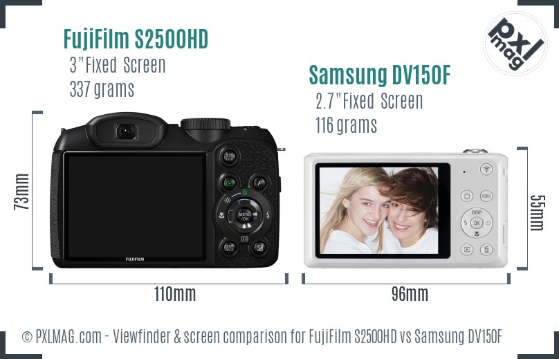 FujiFilm S2500HD vs Samsung DV150F Screen and Viewfinder comparison
