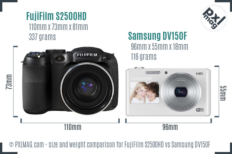 FujiFilm S2500HD vs Samsung DV150F size comparison FujiFilm S2500HD vs Samsung DV150F size comparison