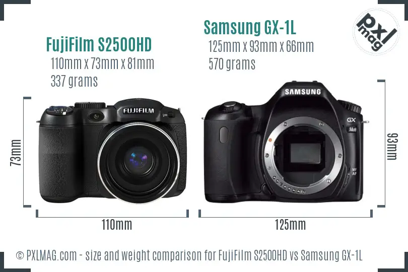 FujiFilm S2500HD vs Samsung GX-1L size comparison