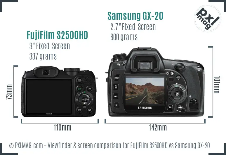 FujiFilm S2500HD vs Samsung GX-20 Screen and Viewfinder comparison FujiFilm S2500HD vs Samsung GX-20 Screen and Viewfinder comparison