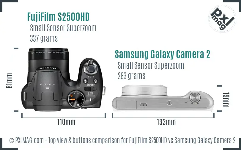 FujiFilm S2500HD vs Samsung Galaxy Camera 2 top view buttons comparison
