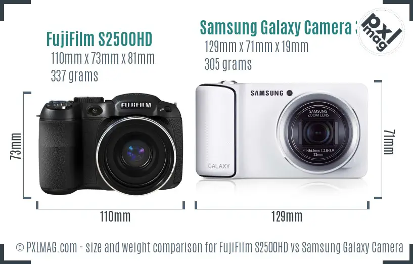FujiFilm S2500HD vs Samsung Galaxy Camera 3G size comparison