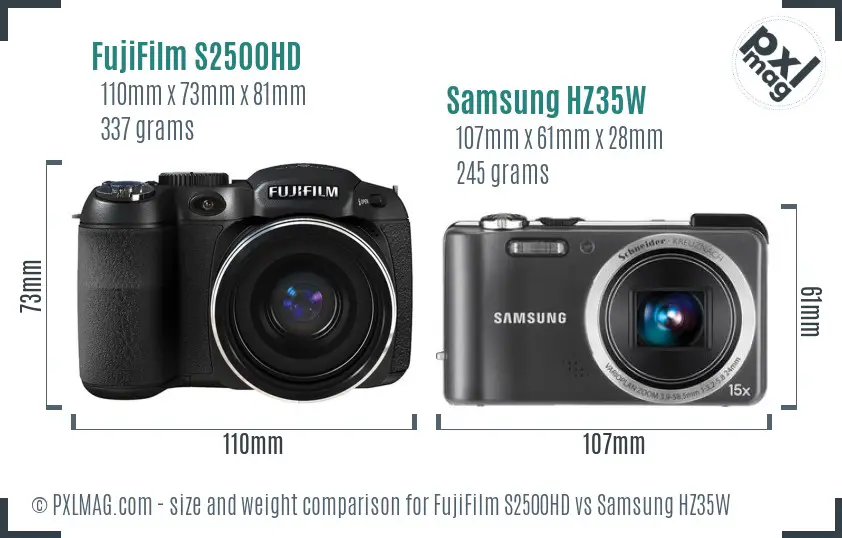 FujiFilm S2500HD vs Samsung HZ35W size comparison