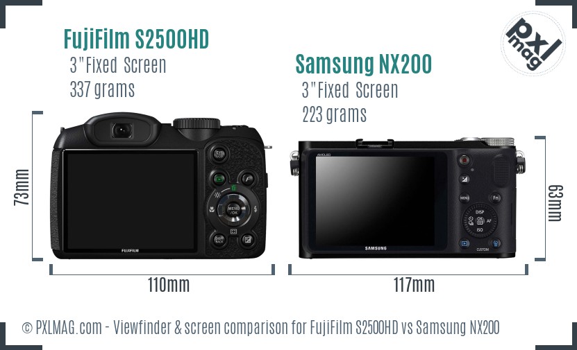 FujiFilm S2500HD vs Samsung NX200 Screen and Viewfinder comparison